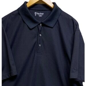 Pro Tour Performance Golf Polo Mens XL Navy Blue Short Sleeve Textured Knit